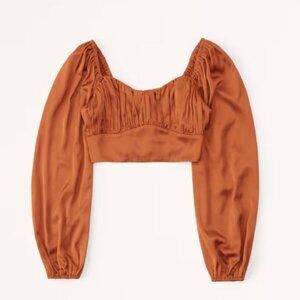 Cropped Long-Sleeve Satin Top-NWOT